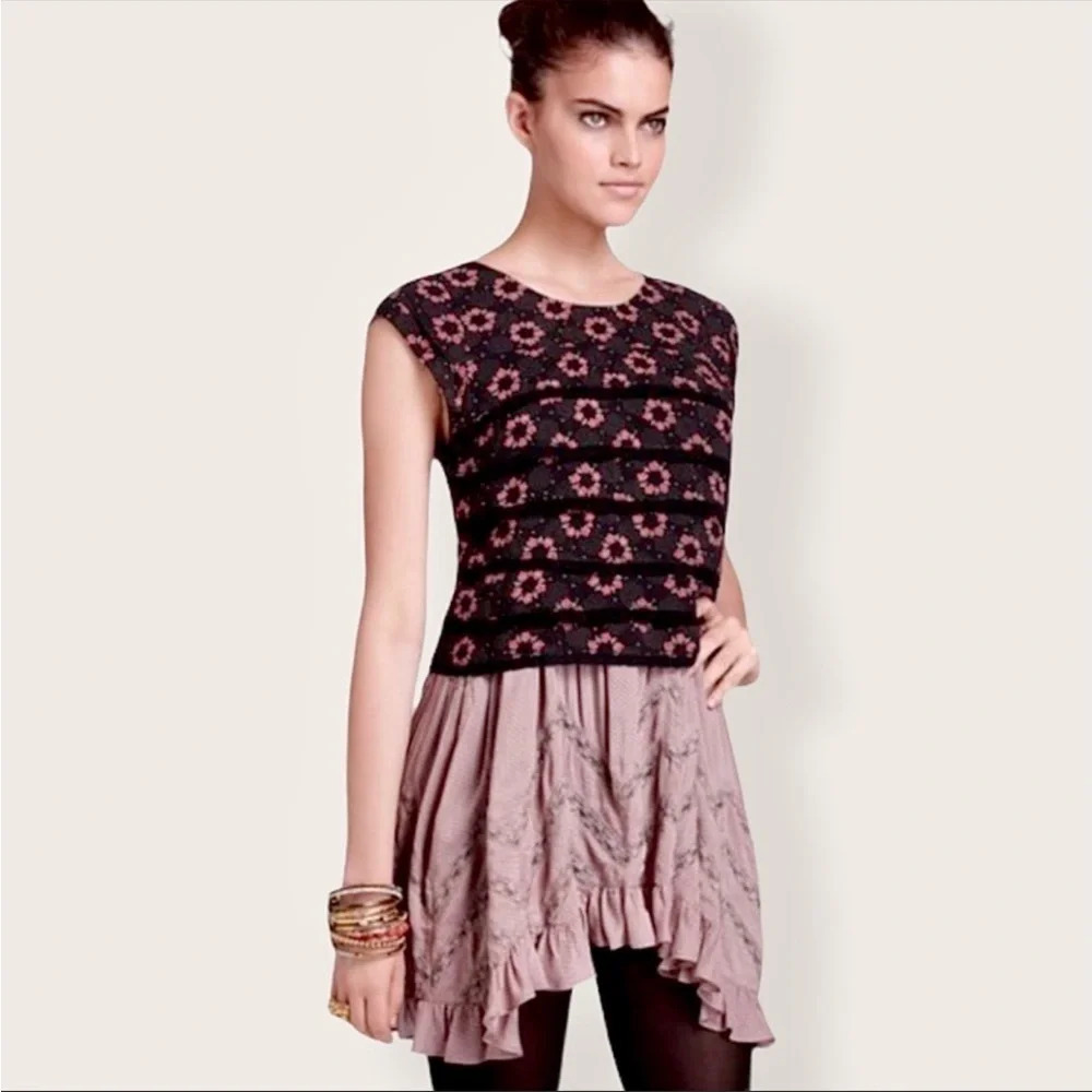 Free People Floral Ruffle Tiered Crop Top Size Small - Picture 7 of 12
